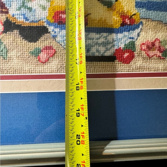 Vintage Needlepoint  Cherry Blossom Framed Picture 19”x21” Fruits Flowers 60s - Picture 3 of 14